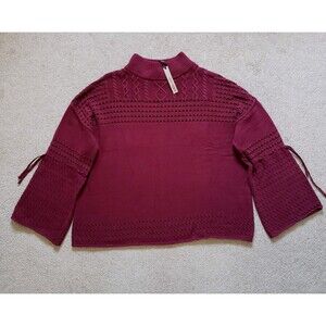 Nwt Coco & Carmen Open Knit Sweater Bell Sleeves Mock Neck Burgundy Size XXL